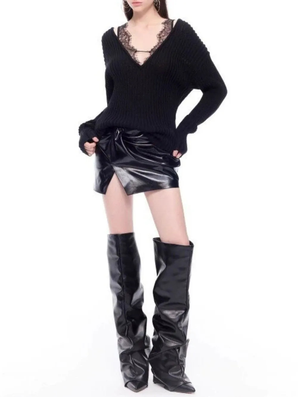 Mapiya Black Lace Sweater Flowering Girl