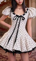 Wania White Polka Dot Mini Dress With Tie-Front Flowering Girl