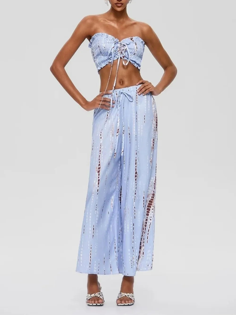 Gada Strapless Ruched Pants Set Flowering Girl