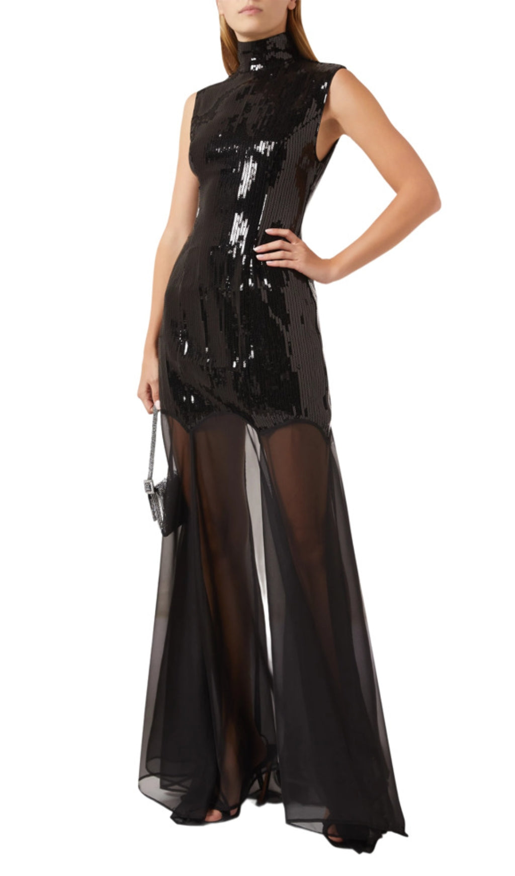 Eliana Black Sequin Mesh Maxi Dress Flowering Girl