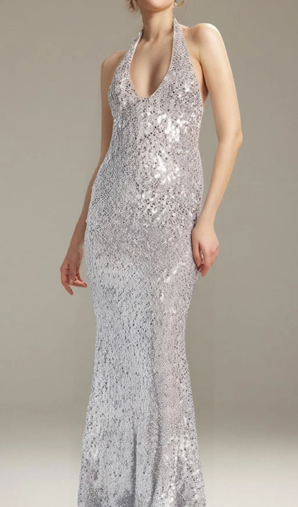 BARBARA HALTER SEQUIN MAXI DRESS IN SILVER Flowering Girl