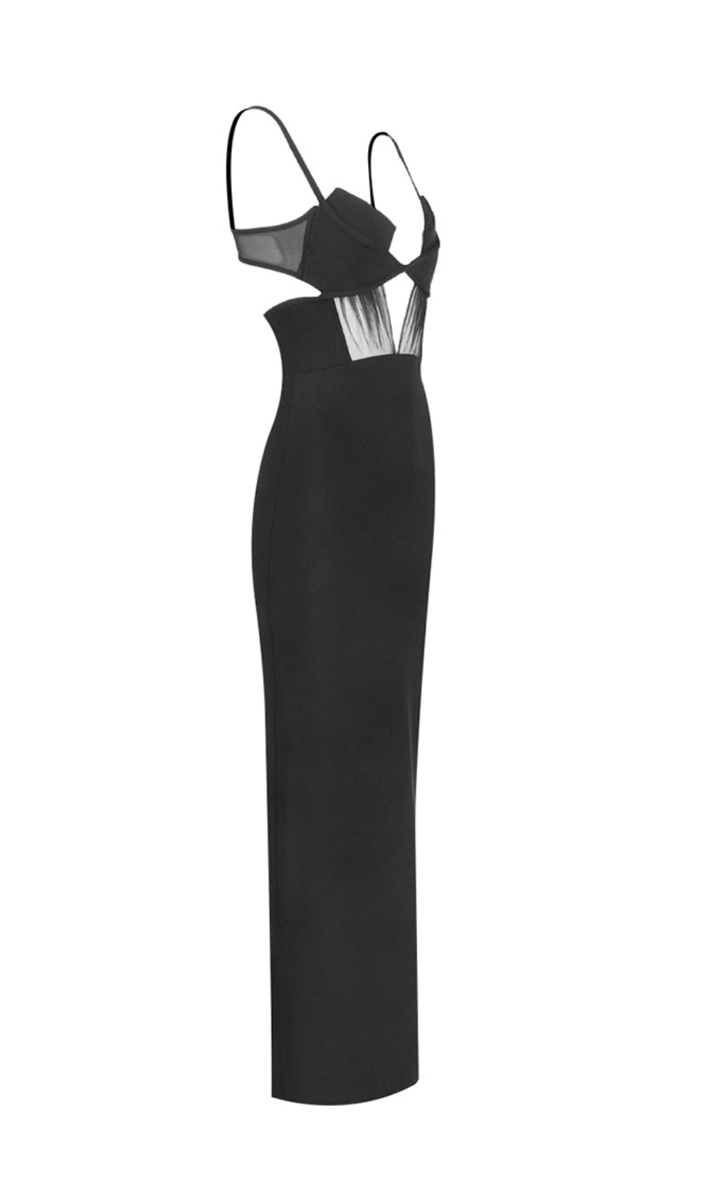 Black Mesh Insert Bandage Maxi Dress Flowering Girl