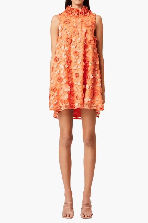 3d floral bluebell Trapeze Dress in Orange Flowering Girl