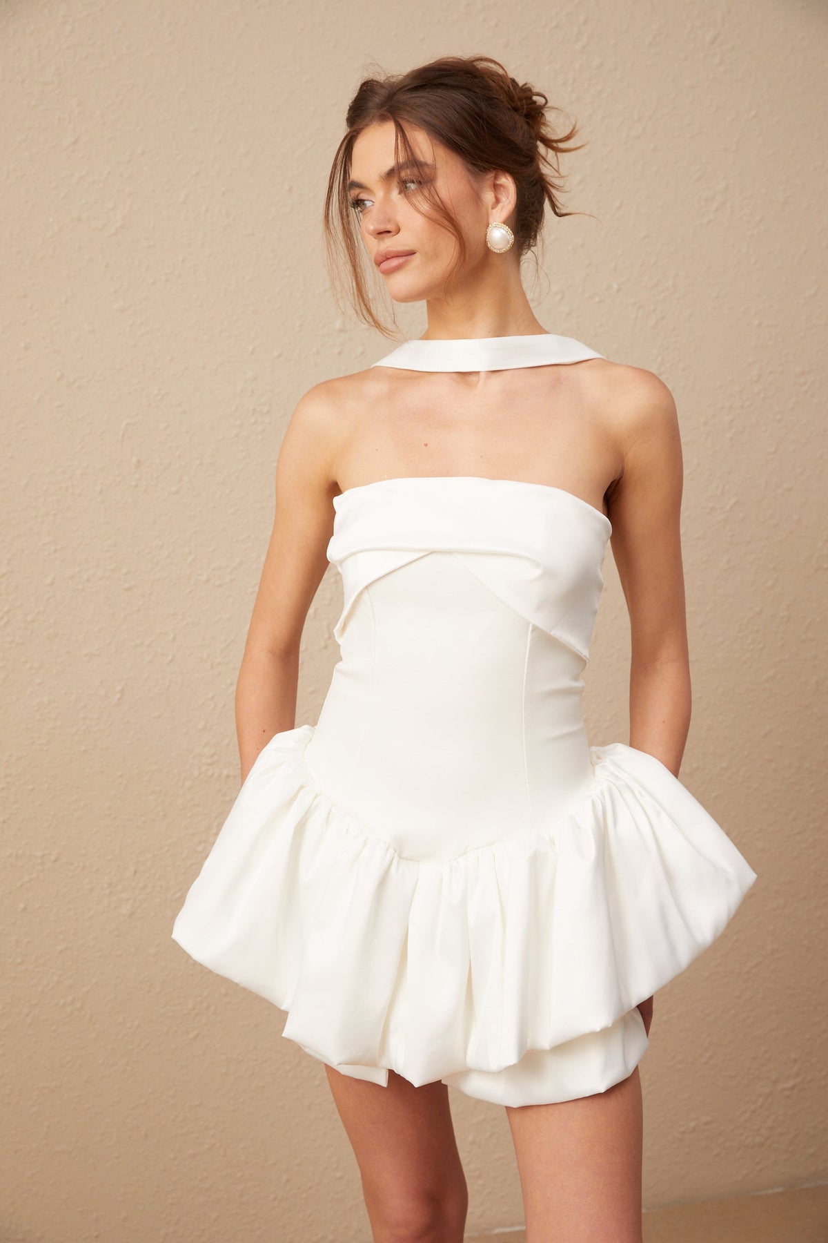 Olivia White Halterneck Ruffled Mini Dress Flowering Girl