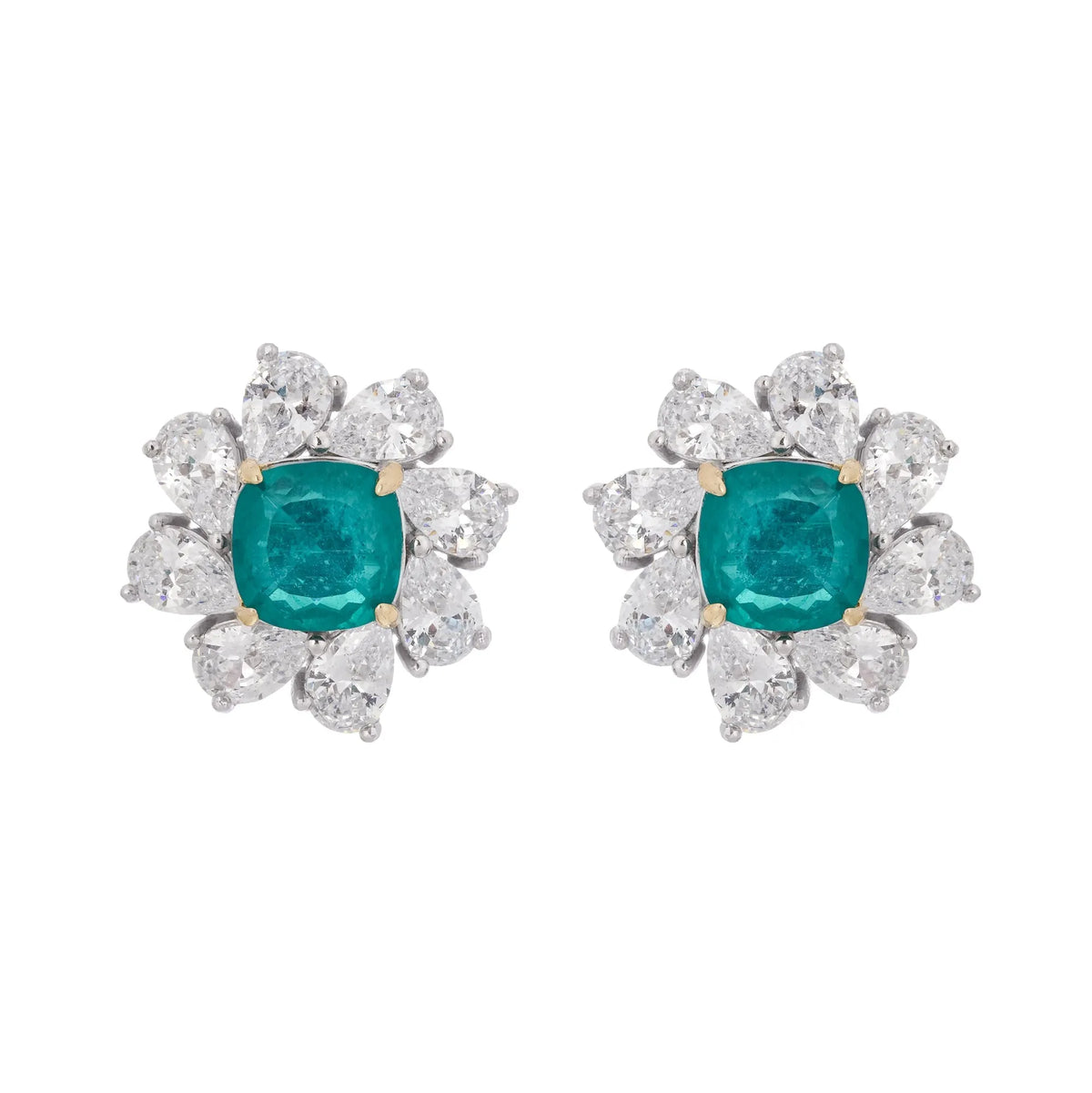 Erica Green Flower Shaped Gemstone Sterling Silver Earrings Flowering Girl