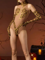 Ginata Leopard Rhinestone Mesh Bodysuit Flowering Girl