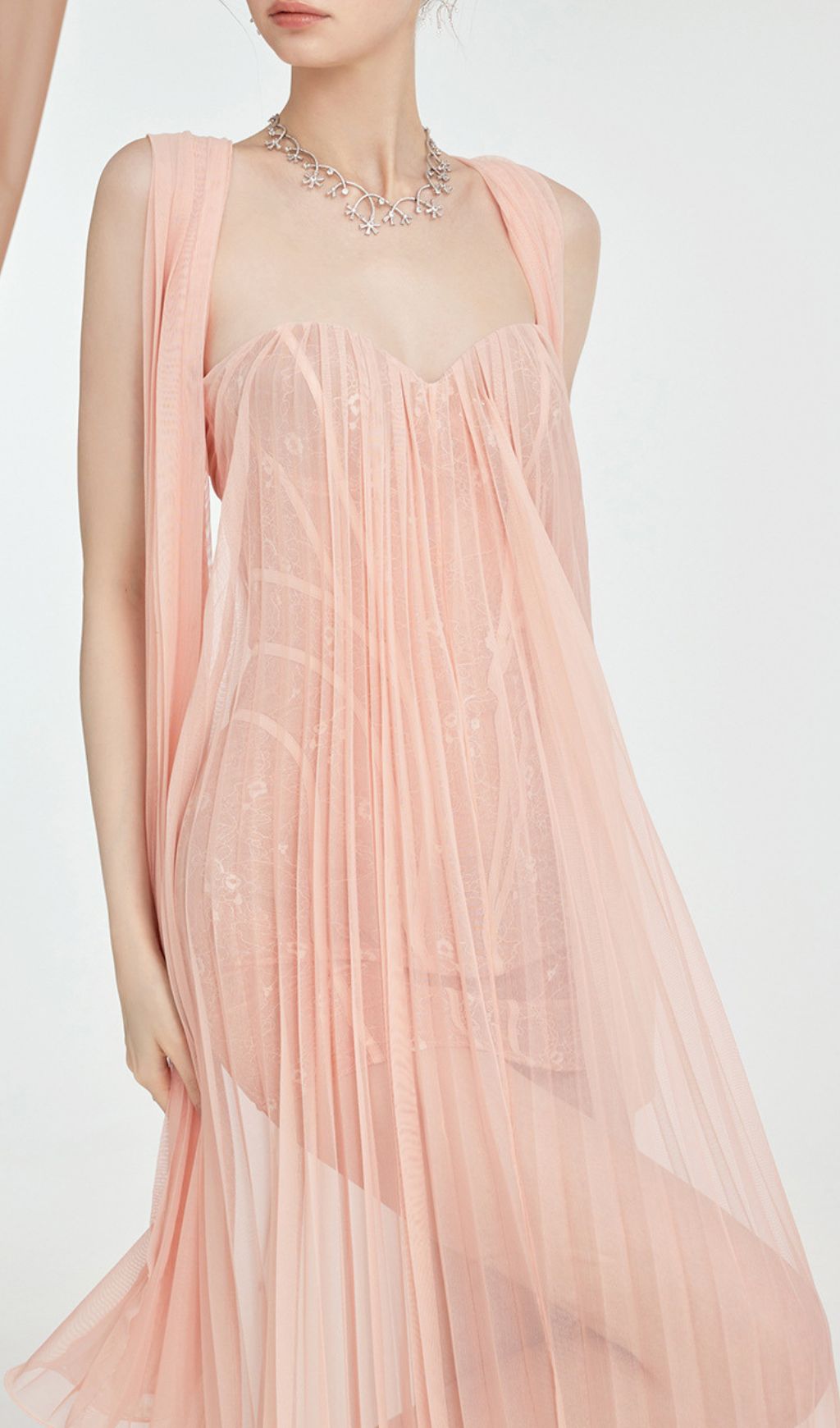 Fintan Pink Strapless Mesh Lace Maxi Dress Flowering Girl