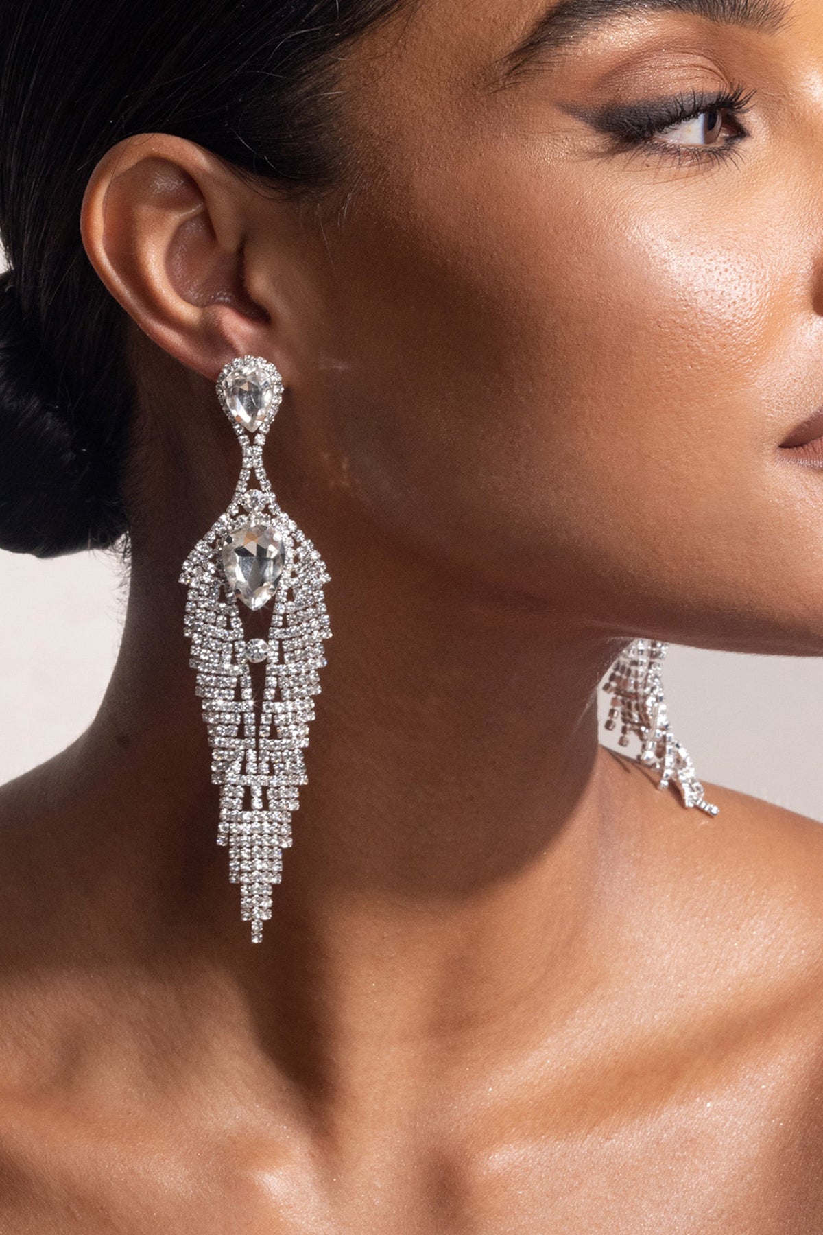 Silver Diamante Tassel Teardrop Drop Earrings Flowering Girl