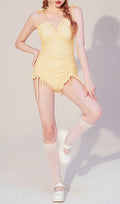 Dava Yellow Drawstring One-Piece Swimsuit Flowering Girl