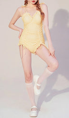 Dava Yellow Drawstring One-Piece Swimsuit Flowering Girl