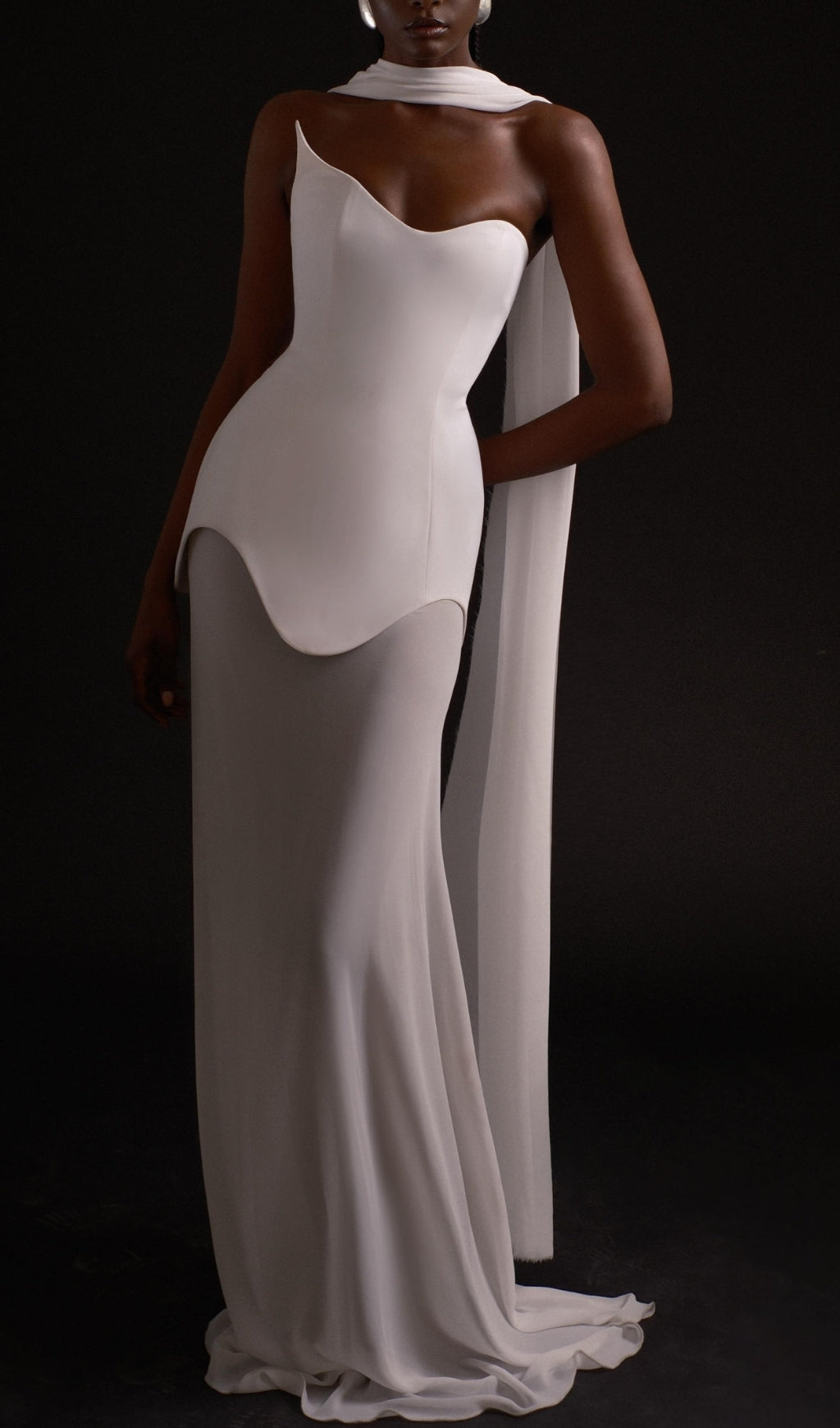 Benno White Strapless Mesh Maxi Dress