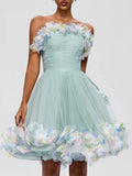 Fuyuko Strapless Mesh Mini Dress Flowering Girl