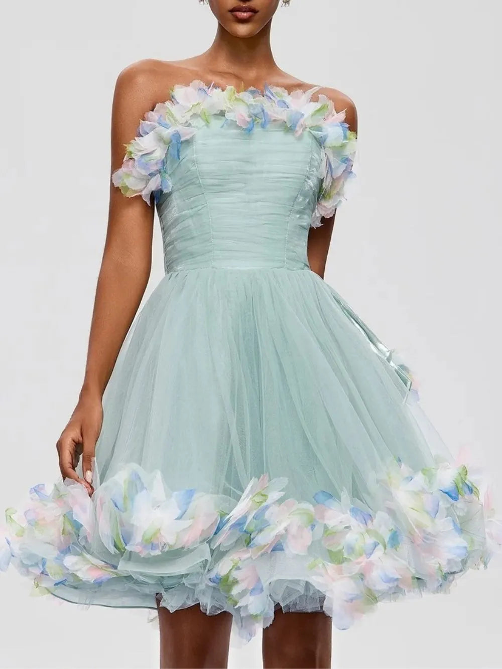 Fuyuko Strapless Mesh Mini Dress Flowering Girl