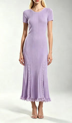 Kinzy Purple Short Sleeve Lace Midi Dress Flowering Girl