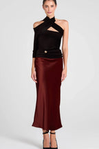 Odette Black Ruched Stretch-Jersey Top Flowering Girl