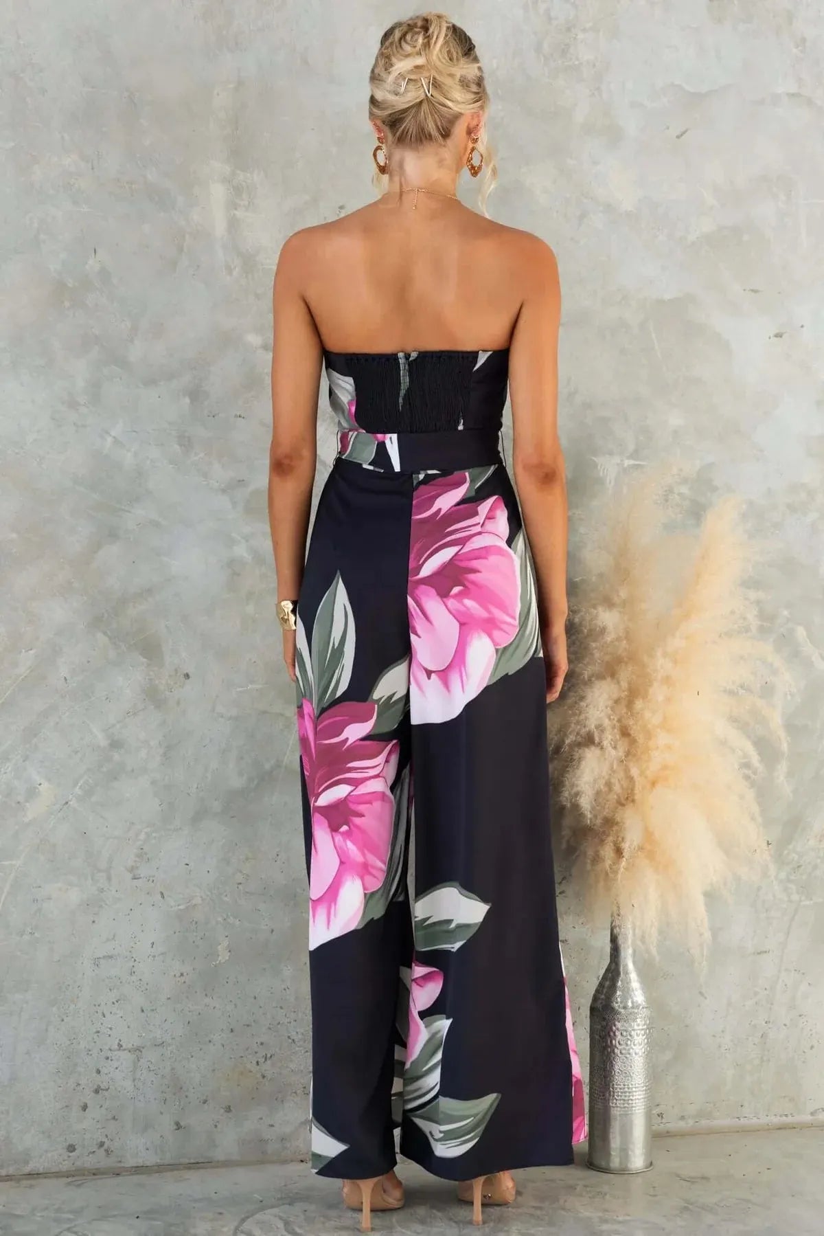 Nancy Off-Shoulder Floral Print Jumpsuit - Black Flowering Girl