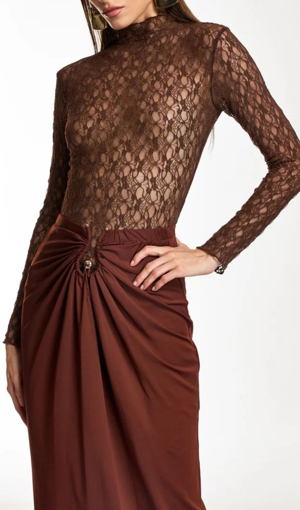 Darcila Long Sleeve Lace Ruched Skirt Set Flowering Girl