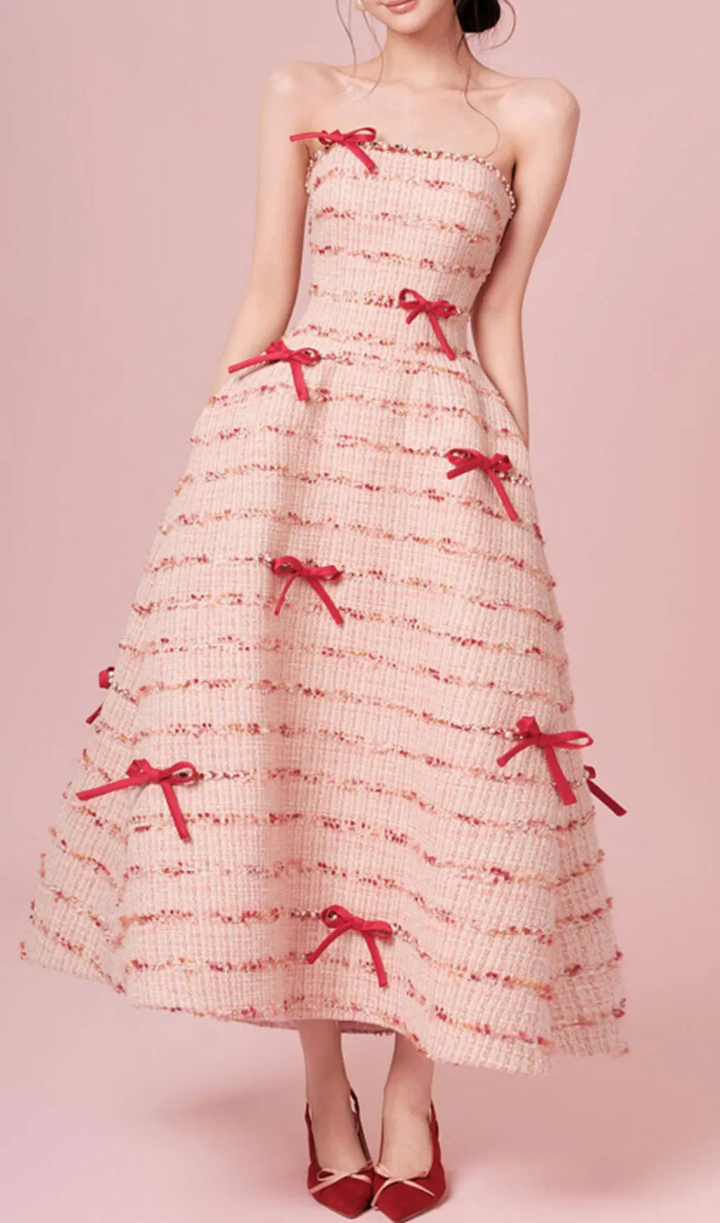 Ganya Strapless Bow Beaded Midi Dress Flowering Girl