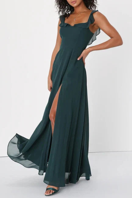 Dreamy Admiration Emerald Green Ruffled Maxi Dress Flowering Girl