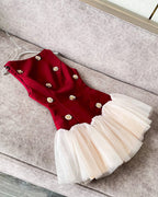 Beryl 3D Flower Patchwork Tulle Mini Dress In Red Flowering Girl