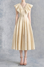 sally Ruffled V-neck midi Dress in apricot Flowering Girl