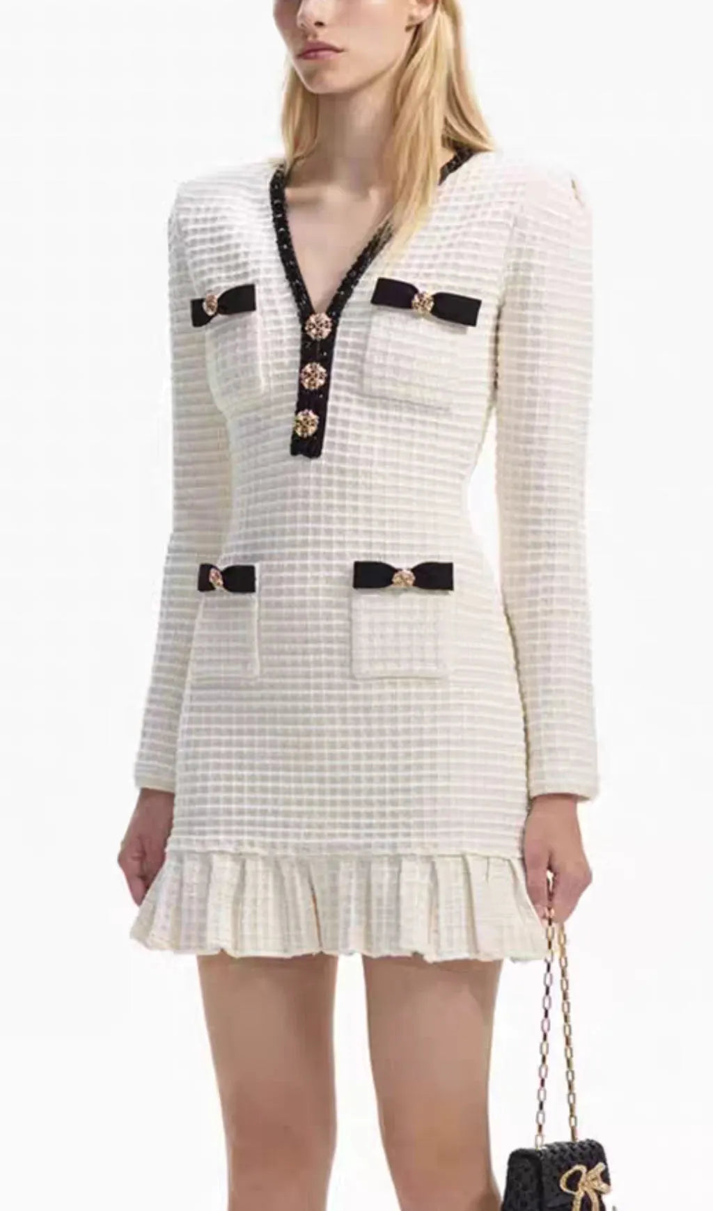 Athar Waffle Knit Ruffled Mini Dress