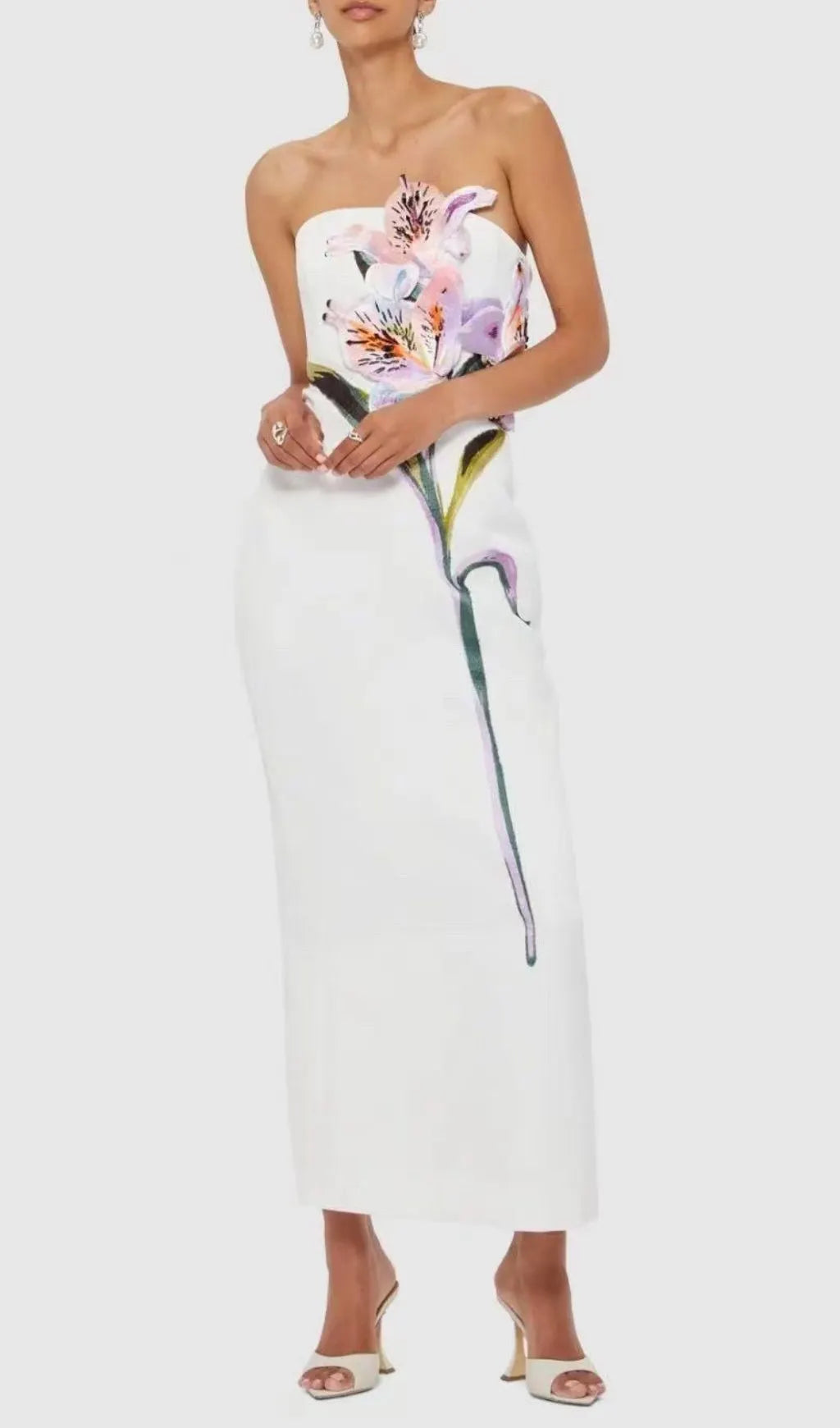 Jeneve Strapless Flower Midi Dress Flowering Girl