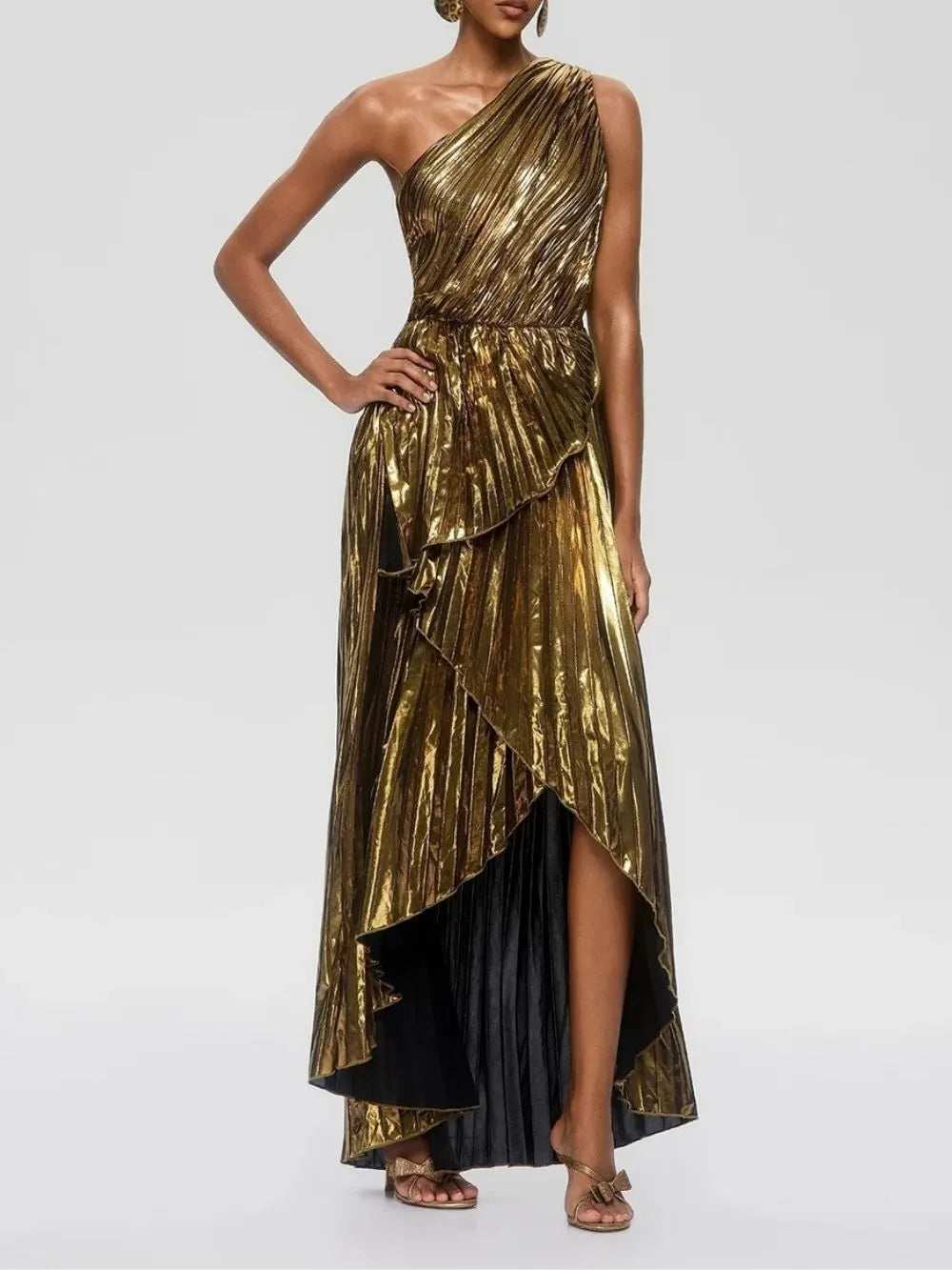 Galena One Shoulder Pleated Metallic Dress Flowering Girl