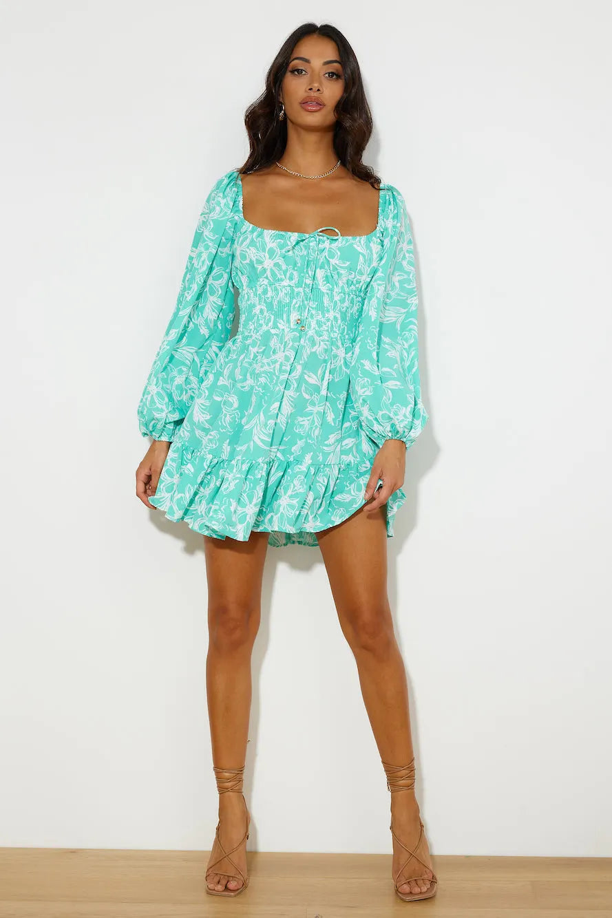 Long Beach Walks Mini Dress Mint Flowering Girl