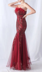 Choire Red Sequin Feather Maxi Dress Flowering Girl