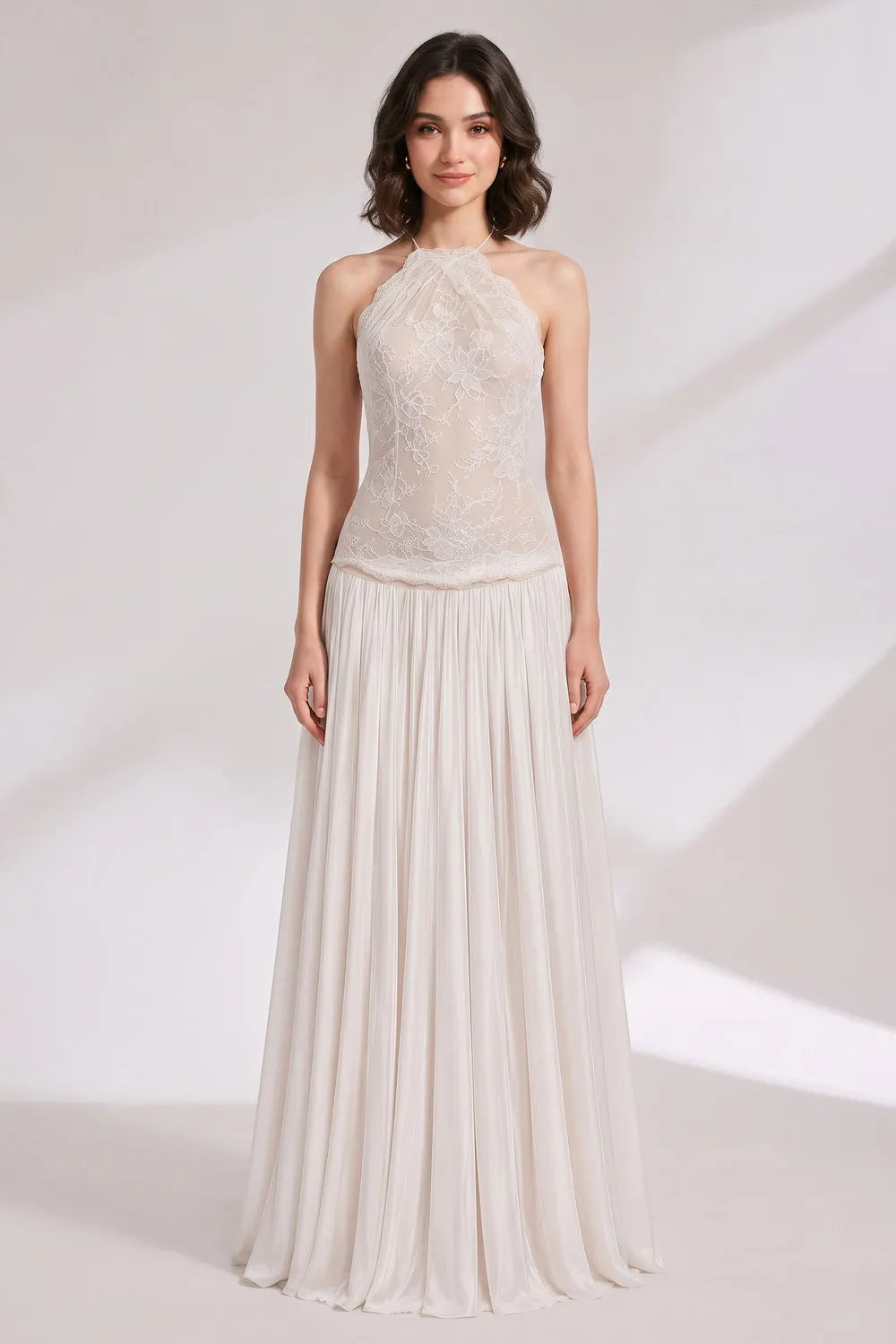 Ivory Chiffon Drop-Waist A-Line Gown Flowering Girl
