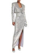 Tammy Cropped Sequined Blazer In Sliver Flowering Girl