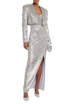Tammy Cropped Sequined Blazer In Sliver Flowering Girl