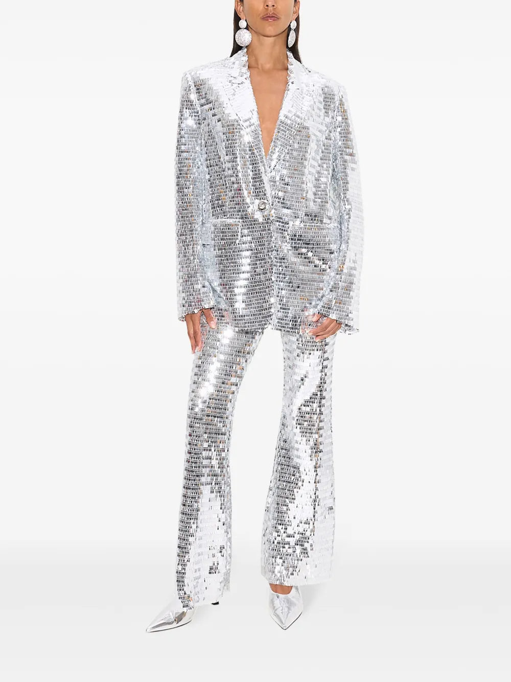 sequin-embellished trousers blazer set in silver Flowering Girl
