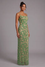 Green Lace Column Gown Flowering Girl