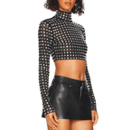 Metallic Sequin Mesh Top In Black Flowering Girl