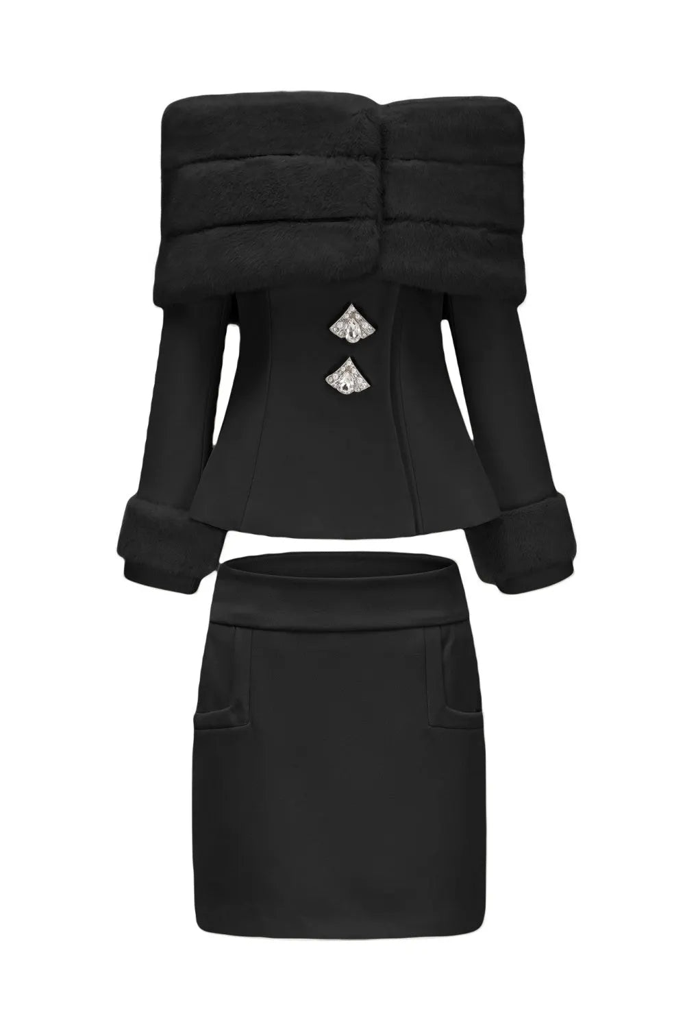 Sharon Off Shoulder Faux Fur Two Piece Set Flowering Girl