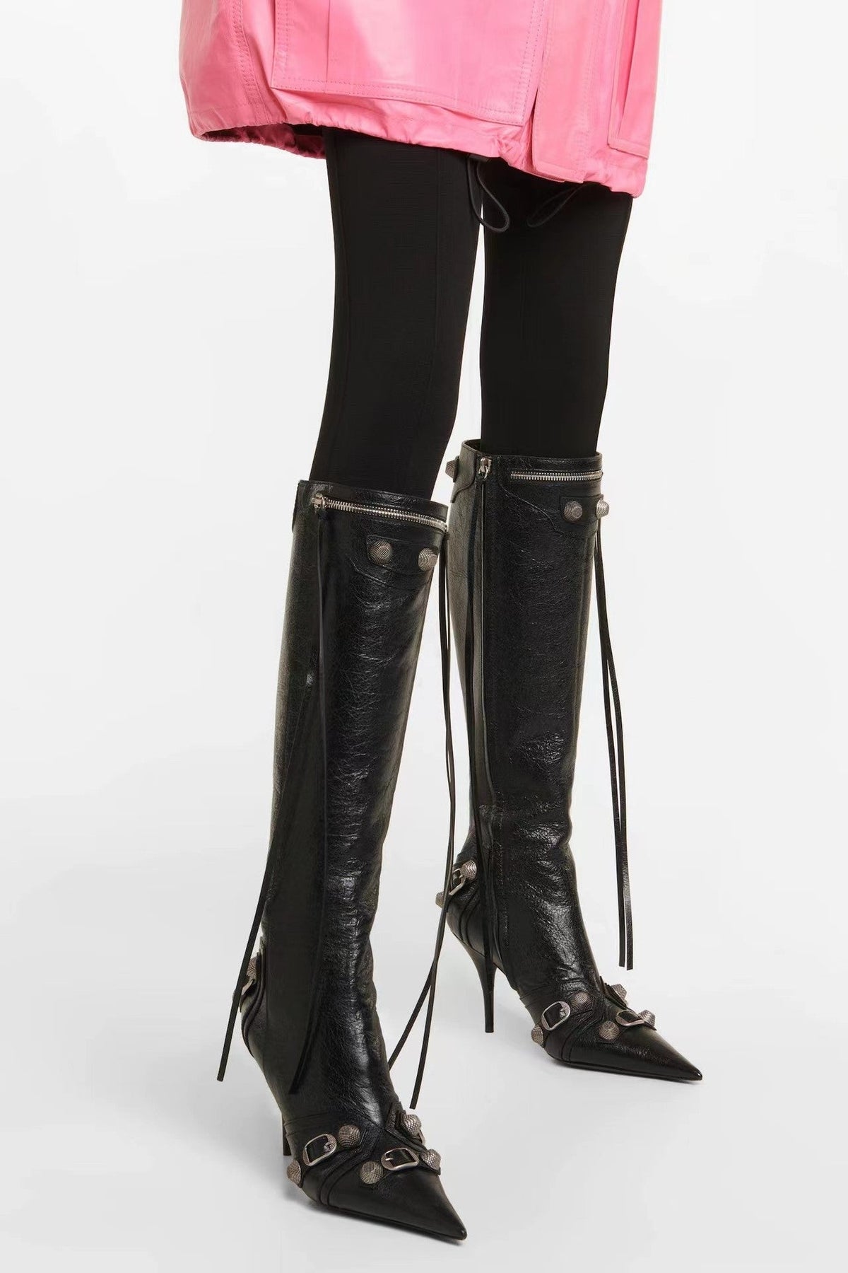 Shilia Zip Knee-high Boots - Black Flowering Girl
