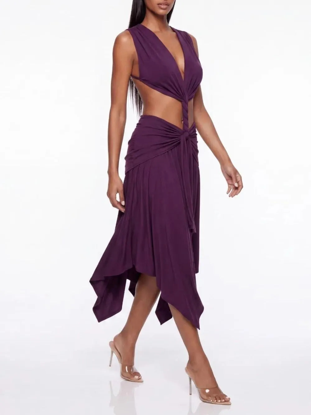 Brontis V Neck Cutout Midi Dress Flowering Girl