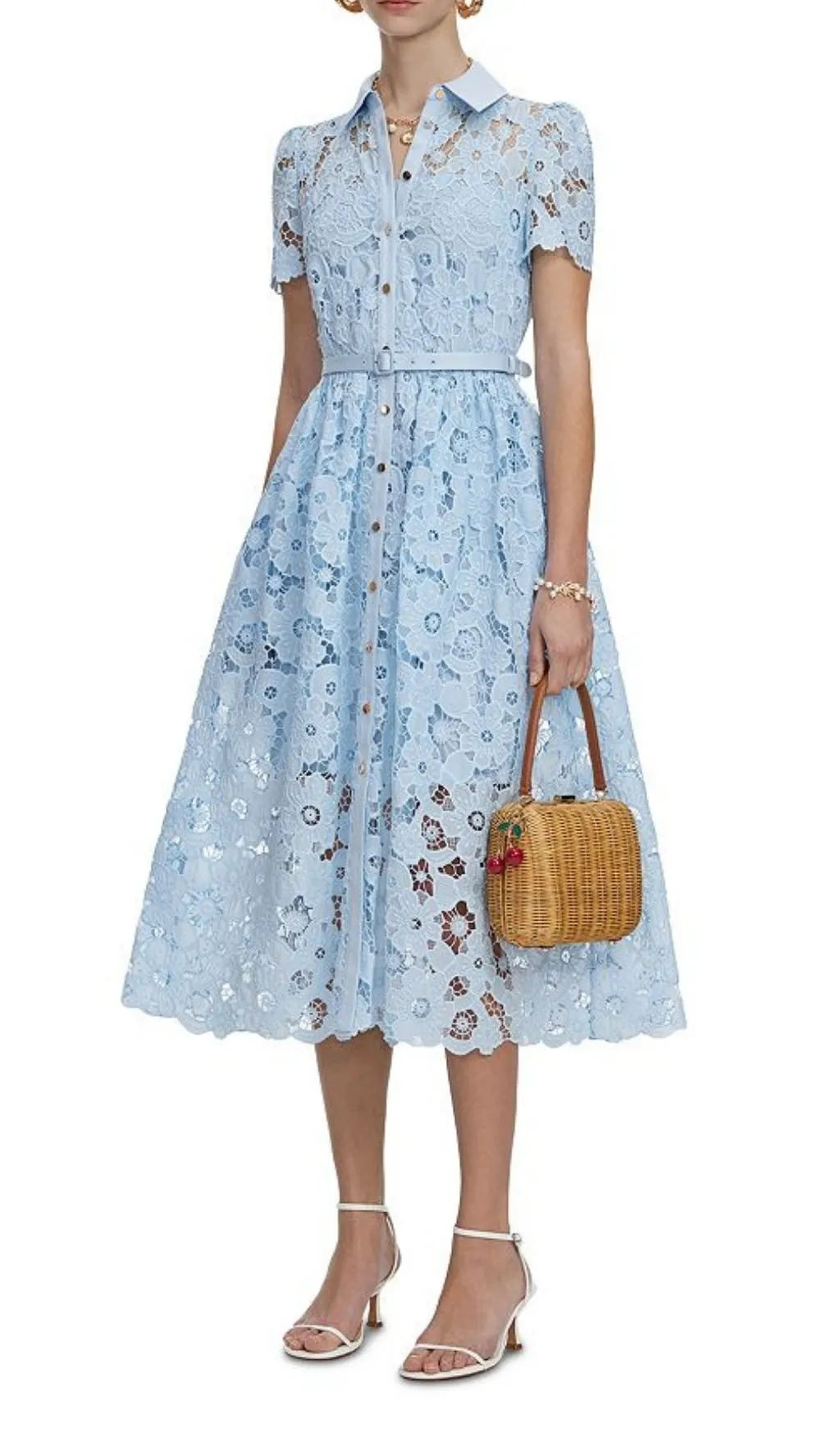 Lace Collared Midi Dress - Blue Flowering Girl