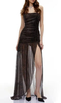 Sylvia Bling Rhinestone Embellished Ruched Strapless Maxi Dress In Black Flowering Girl