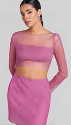 Long Sleeve Mesh Blouse Skirt Suit Flowering Girl