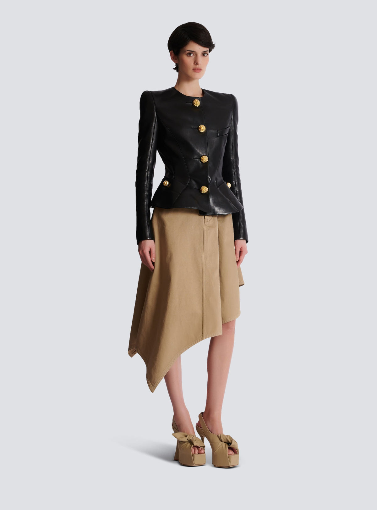 Lambskin Leather Peplum Jacket Flowering Girl