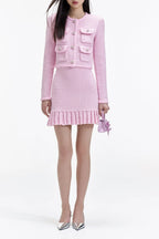Pink Sequin Textured Knit Jacket Flowering Girl