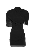 Priscilla Draped Mesh Mini Dress - Black Flowering Girl
