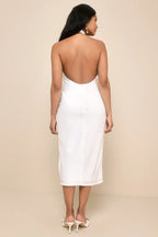 Beyond Classy White Satin Halter Midi Dress Flowering Girl