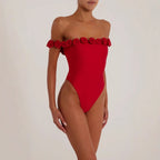 3d Flower Strapless Bodysuit In Red Flowering Girl