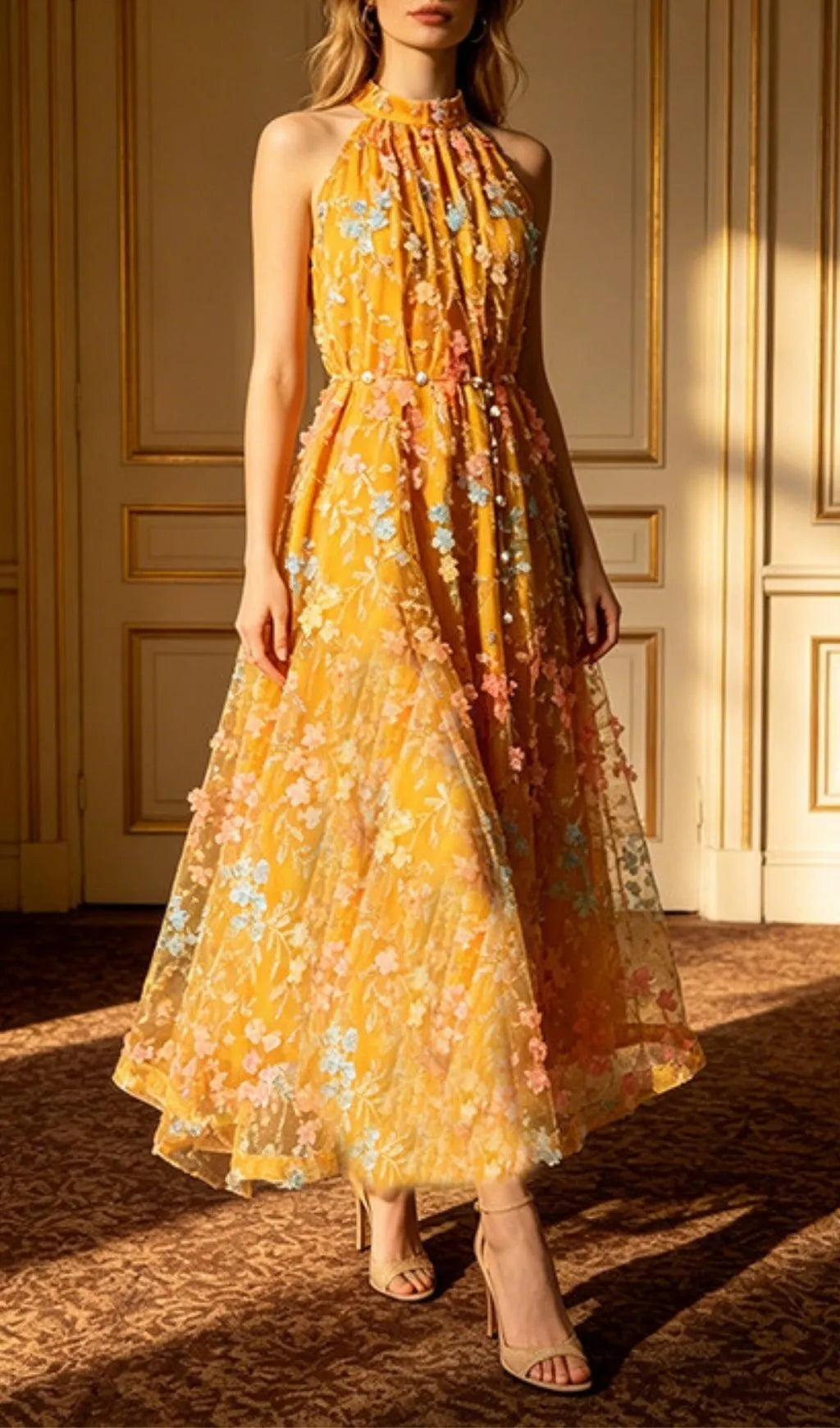 Leontien Halter Floral Midi Dress Flowering Girl