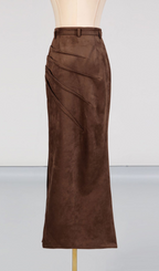 Giovana Brown Ruched Slit Maxi Skirt Flowering Girl