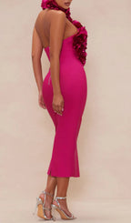 Halter Floral Midi Dress Hot Pink Flowering Girl